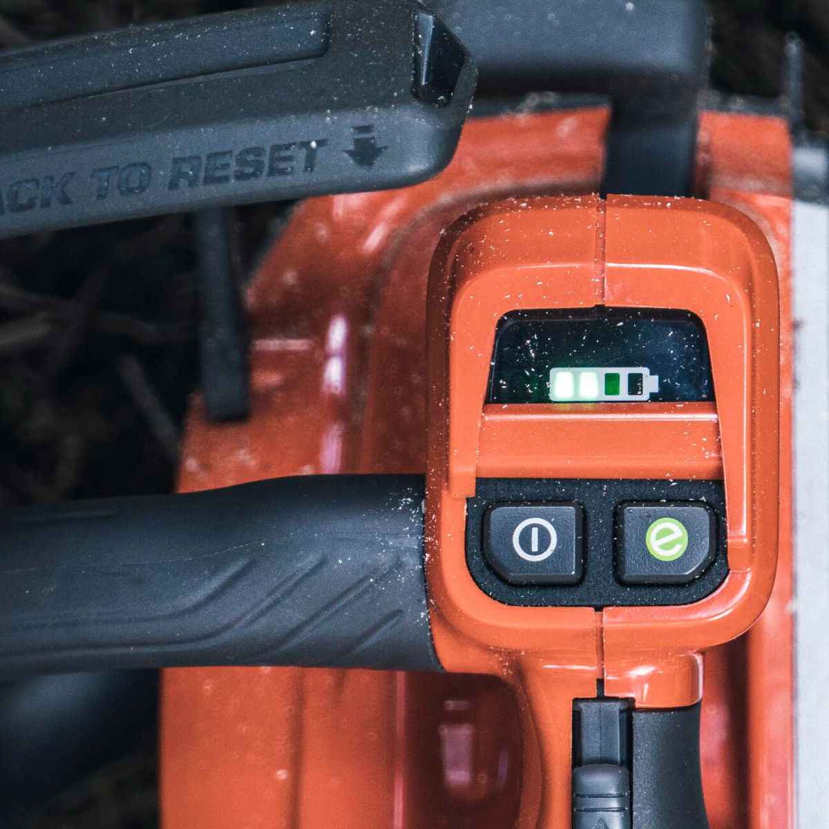 Handle of a battery powered chainsaw