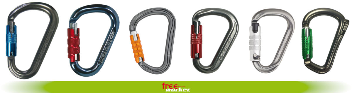 Diverse HMS carabiners in different colours and sizes