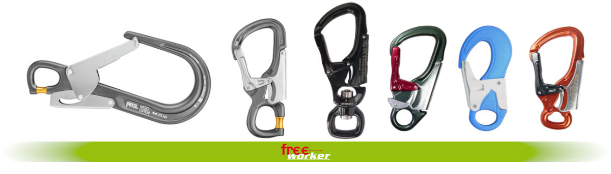 Diverse snap hook carabiners in different colours and sizes
