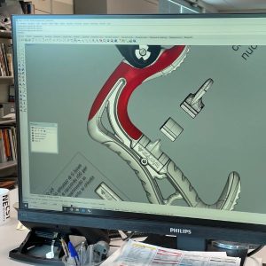 Philips-Computer in einem Büro von C.A.M.P. mit einer offenen CAD-Zeichnung am Bildschirm